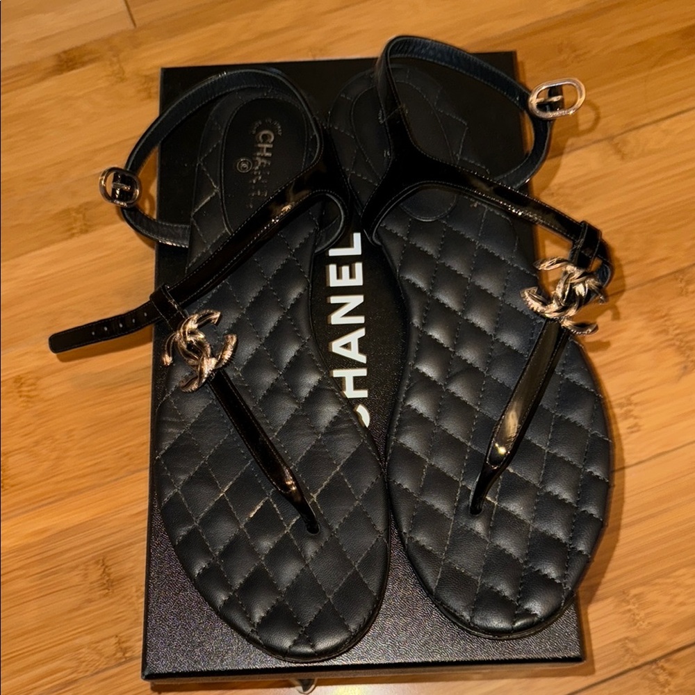 Chanel Black Quilted Sandals
